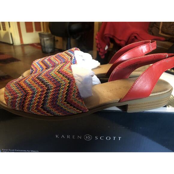 Karen Scott Jonnafiest Poppy Multi Slingback Espadrille Flats Size 8.5 - Picture 1 of 7
